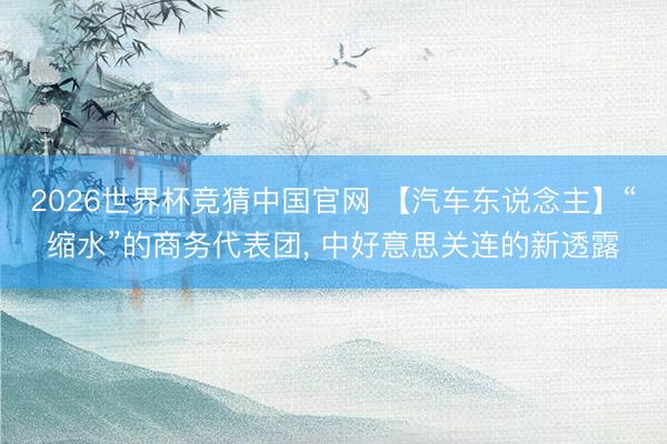 2026世界杯竞猜中国官网 【汽车东说念主】“缩水”的商务代表团， 中好意思关连的新透露