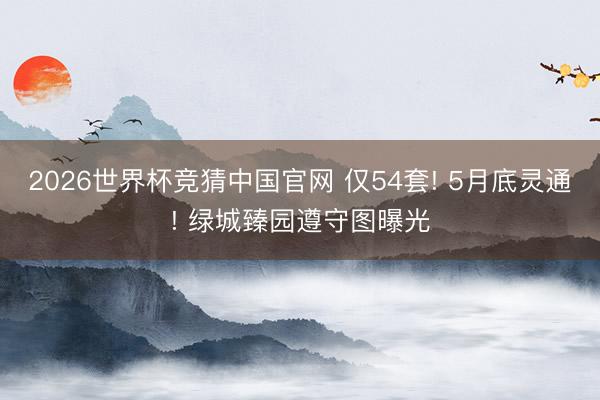 2026世界杯竞猜中国官网 仅54套! 5月底灵通! 绿城臻园遵守图曝光