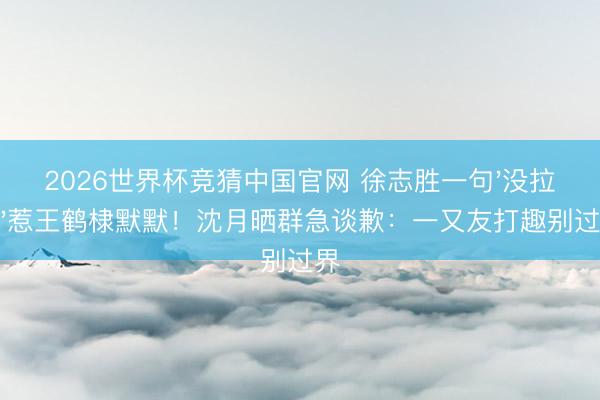 2026世界杯竞猜中国官网 徐志胜一句'没拉你'惹王鹤棣默默！沈月晒群急谈歉：一又友打趣别过界
