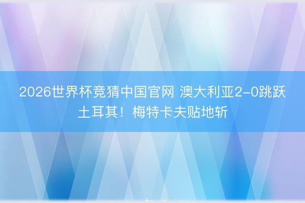2026世界杯竞猜中国官网 澳大利亚2-0跳跃土耳其！梅特卡夫贴地斩